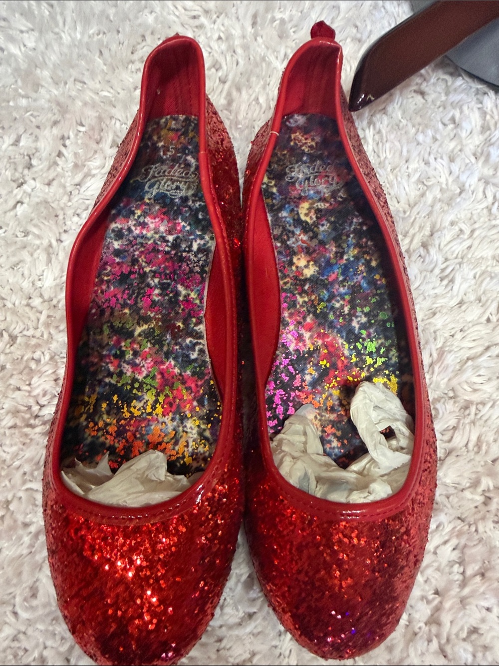 Red Glitter Ballet Flats - Women